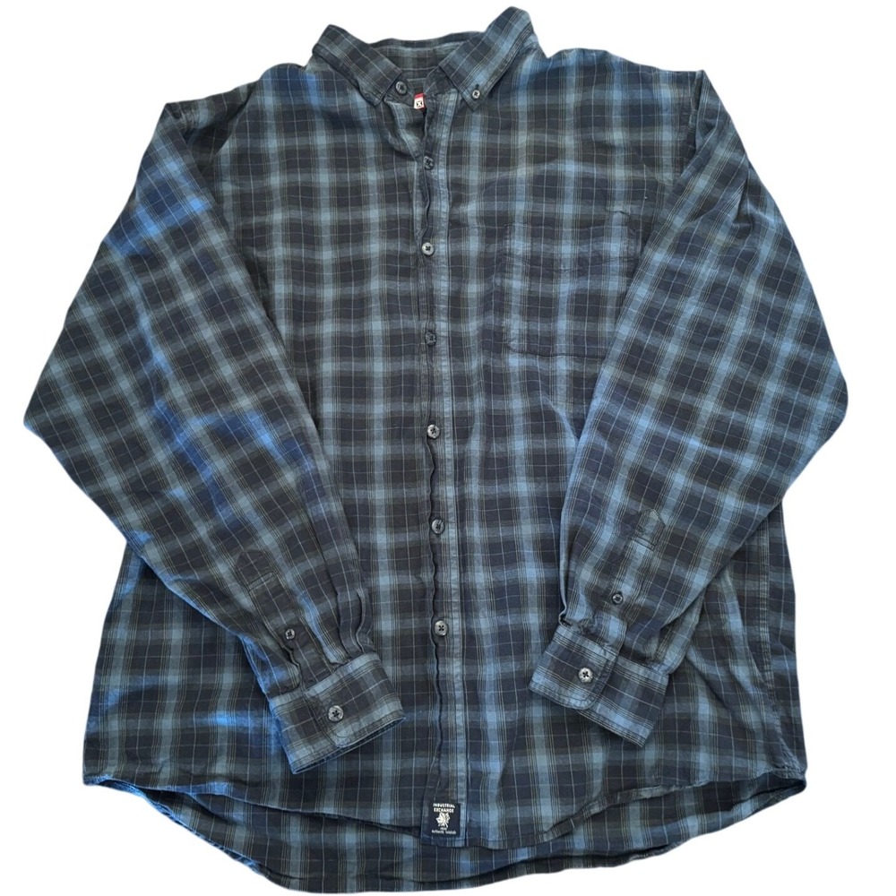 Industrial Exchange Mens Large Blue Black Plaid Cotton Button Down Shirt L